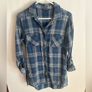 Dear John Blue Plaid Button Up Flannel Long Length